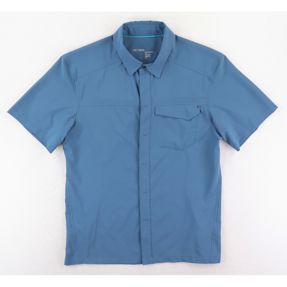 Arc'teryx Skyline Short Sleeve Shirt Mens Small Blue Trim Fit Button Up READ